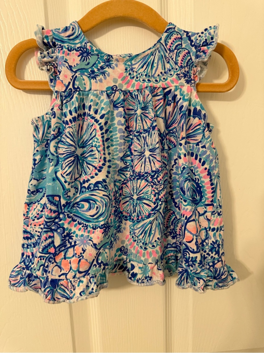 Lilly Pulitzer Aqua, Pink & Navy Ruffle Tank Top